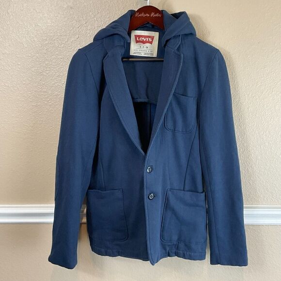 Levis Womens Navy Blazer Size S Fitted Cotton Button Front Comfortable Jacket H - Picture 3 of 11